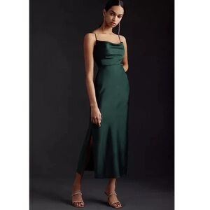 BHLDN Satin Emerald Dress